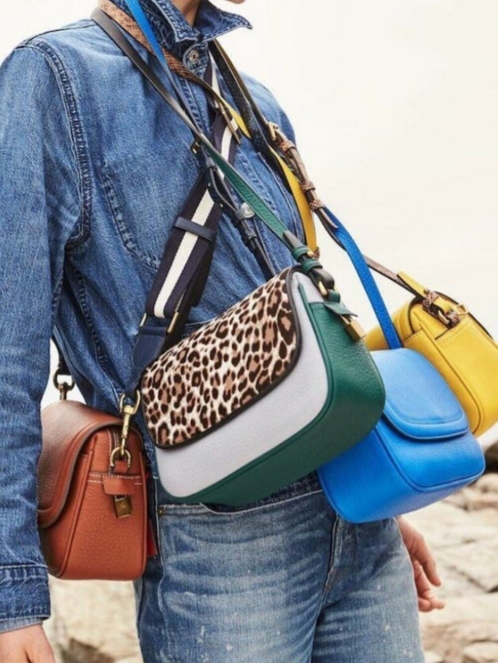 NWT J. CREW Collection Calf Hair Crossbody Color Block Leopard Padlock Clochette